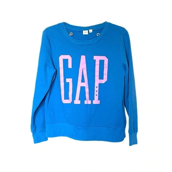 GAP Blue with Pink Logo Long Sleeve Soft Cozy Sweatshirt Women’s Small - Picture 1 of 7